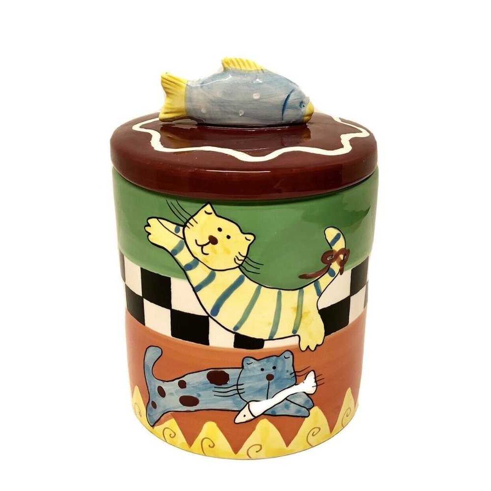 Vintage Kitty CAT FISH Ceramic Cookie Treat Food
